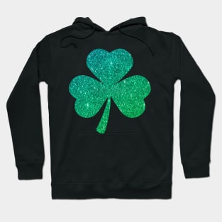 St Patricks Day, Ombre Green Faux Glitter 3 Leaf Clover Hoodie